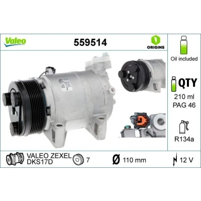 Immagine di VALEO 559514 compressore Aria Condizionata DKS17D 12 PAG 46 R 134a con olio