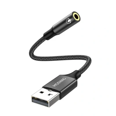 Immagine di MOSWAG Adattatore audio jack per cuffie da USB a 3,5 mm 20 cm, supporto poli TRRS 4 poli, scheda stereo esterna PC, laptop, PS4, Mac ecc.