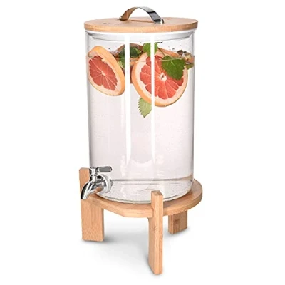 Immagine di Navaris Dispenser Bevande in Vetro 7l con Rubinetto Coperchio e Stand bambù Distributore erogatore Acqua bibite Calde Fredde Drink