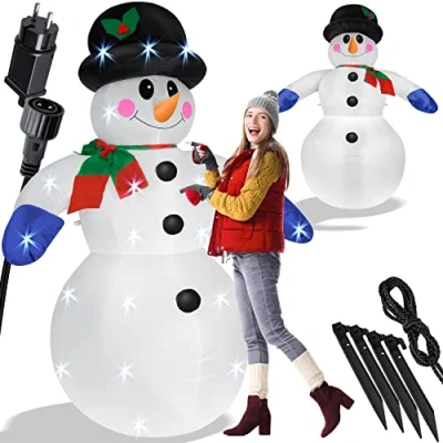 Immagine di KESSER® Pupazzo di neve gonfiabile XXL, 240 cm, illuminazione a LED con materiale fissaggio e ventilatore silenzioso, decorazione natalizia, natalizia per interni ed esterni, resistente
