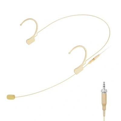 Immagine di KIMAFUN Microfono Archetto Headset Professionale a Doppio Gancio per L&#039;orecchio Condensatore Compatibile con Senn_heiser Wireless System Bodypack Transmitter, 3.5mm Stereo Screw Lock, Beige, HC 810 C2
