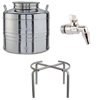 Immagine di eacommerce Contenitore Bidone Fusto per Olio in Acciaio Inox Olivà con Tappo ermetico a Vite … (Fusto + Rubinetto Supporto, 30 Litri)