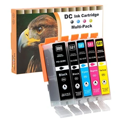 Immagine di D&amp;C 5x cartucce compatibili con Canon PGI 580 CLI 581 XXL ricambio per Pixma TR7550 TR8550 TS6150 TS6151 TS6250 TS6251 TS8150 TS8151 TS8152 TS8250 TS8251 TS8252 TS9150 TS9155 TS9550