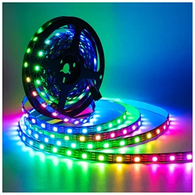 Immagine di Tesfish 5V WS2812B Strisce LED, 5 Metri Striscia LED RGB Pixel Strip 300 LEDs IP30 Flessibile Full Color Indirizzabile Individualmente Smart Nastri per DIY, Decorazione Pubblicitaria