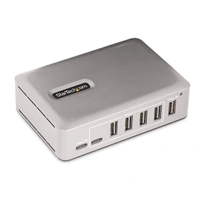 Immagine di StarTech.com Hub USB C 3.0 A 7 Porte 5x + 2x Autoalimentato con Alimentatore da 65W 3.1 10Gbps Multipresa Type Cavo Certificato IF 1m (10G5A2CS HUB)