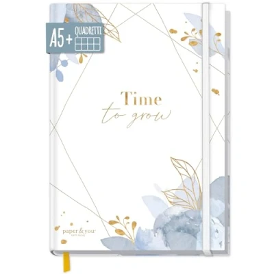 Immagine di paper&amp;you® Notebook A5+ quadrato con elastico [Time to Grow] 156 pagine, 78 fogli come bullet journal, diario, taccuino sostenibile e climaticamente neutrale