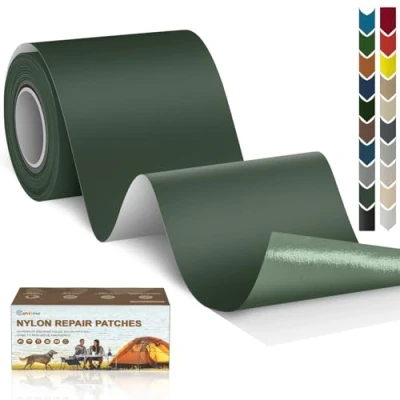 Immagine di Cahomo Toppe autoadesive in Nylon, 7.6x200 cm toppa adesiva per tessuti, Patch di riparazione impermeabile, piumino, tenda, sacco a pelo all&#039;aperto Verde Esercito