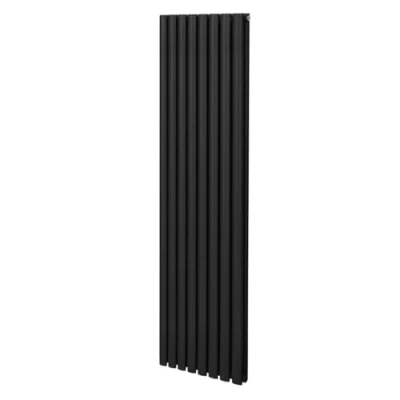Immagine di Radiatore a colonna ovale 1800mm x 480mm Designer Doppio pannello Termosifone Nero Acciaio Inclusi Spazzola per la pulizia Kit di fissaggio e staffe