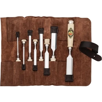 Immagine di KIRSCHEN Set di scalpelli composto da 8 (4, 6, 10, 12, 16, 20, 26, 30 mm) e borsa in pelle scamosciata, pezzi 1131002