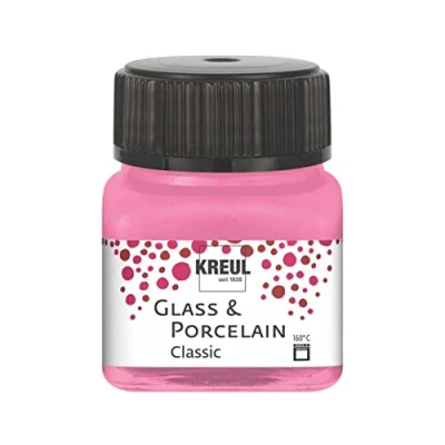 Immagine di Kreul 16209 Vetro Rosa Classico, in Barattolo da 20 ml, Vernice Brillante a Base d&#039;Acqua per e Porcellana, ad Asciugatura Rapida, Coprente, Pink