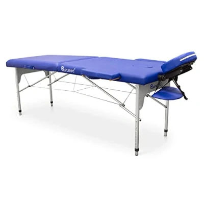 Immagine di QUIRUMED lettino da massaggio pieghevole Easy in alluminio, colore blu, 186 x 66 cm, massaggio, similpelle, leggero, portatile, regolazione telescopica altezza, fino a 140 kg