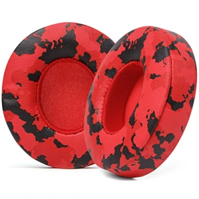 Immagine di Cuscinetti auricolari di ricambio extra spessi per cuffie Beats Solo 2 e 3 wireless ON Ear Wicked Cushions Pelle morbida, memory foam lusso, adesivo forte Rosso Camo