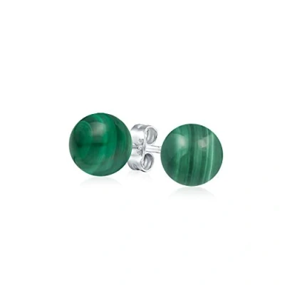 Immagine di Semplici Orecchini A Perno Sfera Rotonda In Malachite Verde Pietra Preziosa Per Donne Argento Sterling .925 6MM