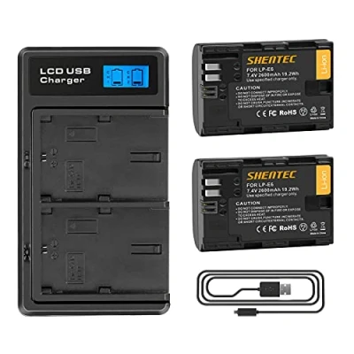 Immagine di 2 Pezzi Shentec Batterie LP E6 E6N Compatibile con Canon R5II E6NH EOS R R5 R6 90D 60D 70D 80D 5D II IV 5Ds, 6D 7D Telecamere Mark