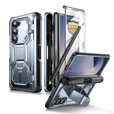 Immagine di i Blason Cover per Samsung Galaxy Z Fold 6 con Supporto S Pen, [Protezione Schermo in Vetro Temperato e Integrati], Custodia Protettiva di Livello Militare (Blu)