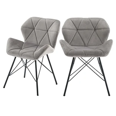 Immagine di Duhome Set di 2 sedia da sala pranzo d&#039;attesa conferenza design retro stil scandinavo con piedini in metallo 622J, colore:grigio, materiale:velluto