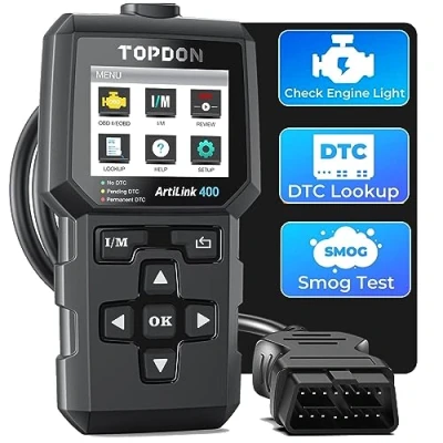 Immagine di TOPDON Lettore di codici OBD2 AL400, 10 funzioni OBD2, spia del motore controllo, test delle emissioni, sensore O2, EVAP, aggiornamento gratuito a vita