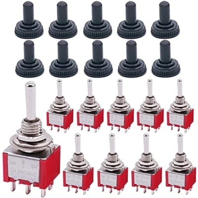 Immagine di mxuteuk Mini interruttore A levetta da 10 pezzi DPDT 3 posizioni 6 pin ON/OFF/ON AC 125V 5 con cappuccio impermeabile MTS 203 MZ