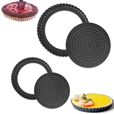 Immagine di sylbx 2 Pezzi Teglia Crostata per Pizza, Rotonda Antiaderente Tortiera Forata, 5&quot; e 8&quot; Base Rimovibile Bordi Scanalati, Teglie Realizzare Quiche