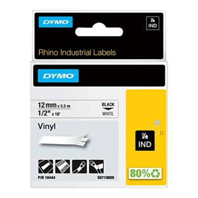 Immagine di DYMO 18444 Cassetta nastro Vinile Colore Nastro: Bianco carattere: Nero 12 mm 5.5 m