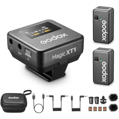 Immagine di Godox Magic XT1 microfono lavalier wireless per fotocamera,Android,iPhone15,PC,ricevitore touchscreen,cancellazione del rumore,sistema 2.4G con portata di 200 m (656 piedi)