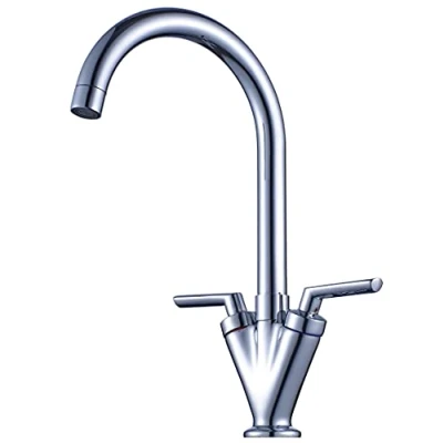 Immagine di Xcel Home Rubinetto da cucina cromato con doppia leva e bocca girevole a 360, 1 rubinetto, include tubi flessibili raccordi per lavello.