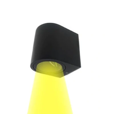 Immagine di Partenopea® Applique lampada da parete a muro per lampadine LED gu10 potenza max supportata 10w interno esterno IP54 moderno faretto monoemissione (Curvato, Nero luce calda 3000K)