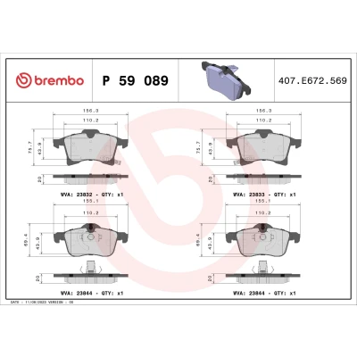 Immagine di BREMBO P 59 089 Kit pastiglie freno PRIME LINE Ring con segnalatore acustico usura clip pistone senza accessori OPEL: Adam, Corsa E Hatchback