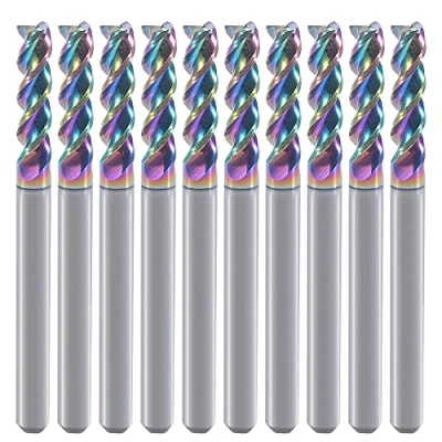 Immagine di fresa quadrata in metallo duro da 1/8&quot; per applicazioni rame di alluminio, 3 flauto, diametro taglio 1/8&quot;, gambo rivestimento DLC, punte CNC, confezione 10 (3,175 x 3,175