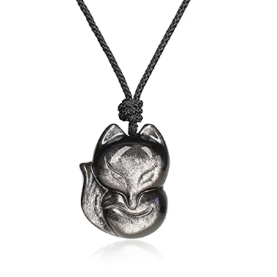 Immagine di COAI Pendente Volpe in Ossidiana Argento, Collana da Donna e Uomo con Laccio Regolabile Pietre Naturali