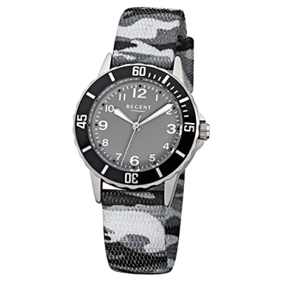 Immagine di Regent bambini orologio Elegant Analog Tessuto braccialetto grigio nero Mimetico luenette quadrante URF941