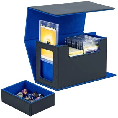 Immagine di Tolesum Commander Deck Box, Doppio Box Porta Mazzo per MTG,Capacità di 22+ Carte 35pt/80+Toploaders con 1 Dice Tray, Magnetic Flip Scatola Collezione Magic TCG Nero Blu