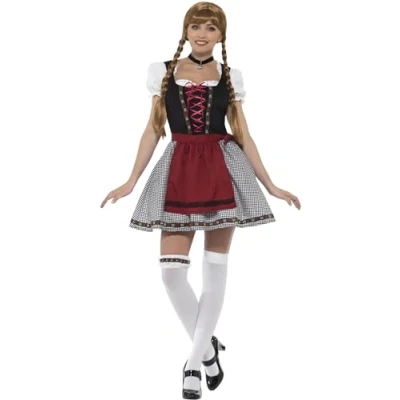 Immagine di Smiffys Costume Fräulein maliziosa bavarese, Nero, con abito corto, corpetto in ecopelle scamosciata, top e grembiule