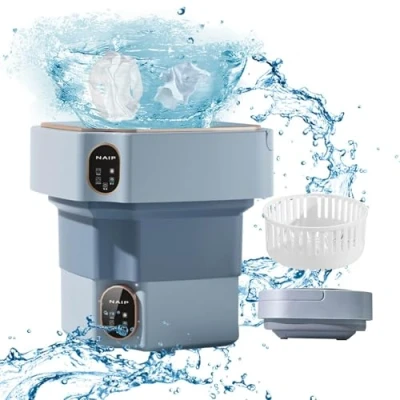 Immagine di lavatrice portatile 12L, Mini pieghevole con centrifuga,Lavatrice ad ultrasuoni mobile,per biancheria intima, calze e piccoli oggetti da campeggio viaggio (blu)