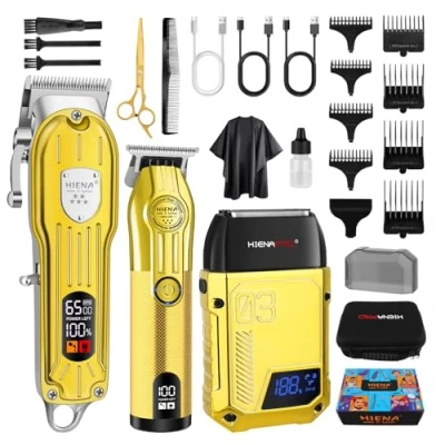Immagine di HIENA PRO tagliacapelli professionale da uomo, kit completo per tagliare i capelli con e rasoio a lamina, senza fili barbiere display LED