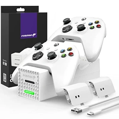 Immagine di Fosmon Dual Stazione di Ricarica Compatible con Controller Xbox Series X/S 2020 (Non per One / 360), (Dual Slot) Caricabatteria Docking Station e 2X Batteria Ricaricabile Bianca