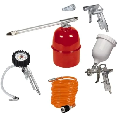 Immagine di Originale Einhell Set 5 accessori per compressore (pistola gomme con manometro, pistola corta, ugello fine, nebulizzatore, aerografo, prolunga 4 m)