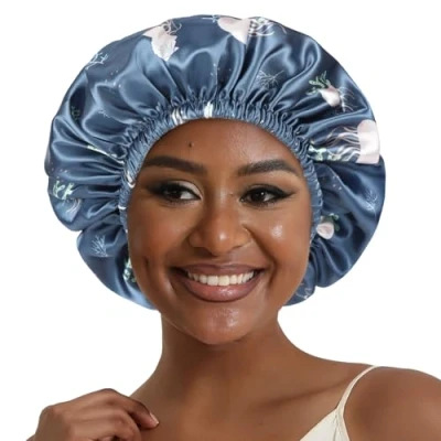 Immagine di Hat Hut Cuffia Seta Capelli Notte per Ricci, Berretto da Raso, Involucro di Dormire Donna Uomo, Regolabile Reversibile (Oceano, Taglia Unica)