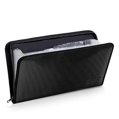 Immagine di Cartella espandibile per file, portatile, resistente al fuoco, archiviazione, documenti, contratti, foto, cartelle A4 e lettere, dimensione 13 tasche con chiusura lampo fuoco klein schwarz