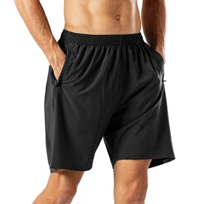 Immagine di HMIYA Pantaloncini da Corsa Uomo ad Asciugatura Rapida con Tasca Zip (Nero 6XL)