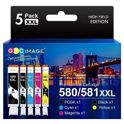 Immagine di GPC Image Cartucce d&#039;inchiostro Compatibili per Canon 580 581 PGI 580XXL CLI 581XXL Pixma TS6150 TS6350 TR7550 TR8550 TS705 TS6250 TS8250 TS8350 TS9550 (PGBK Nero Ciano Magenta Giallo, 5 Pack)
