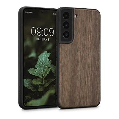 Immagine di kwmobile Custodia Compatibile con Samsung Galaxy S22 Cover Protezione in Legno per Smartphone Back Case Bumper Silicone TPU marrone scuro