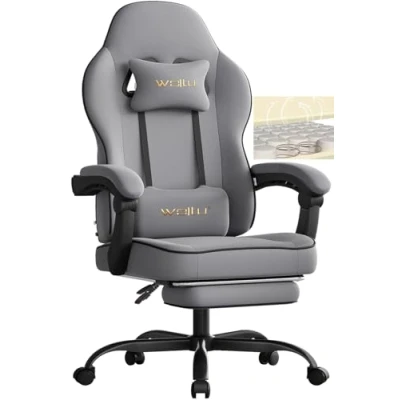 Immagine di WOLTU Sedia gaming, Ampia da Ufficio Ergonomica Imbottita con Cuscino a Molla, Alta Capacità di Carico, per Computer Schienale Alto e Poggiapiedi, Tessuto rete, Grigio, GS11gr