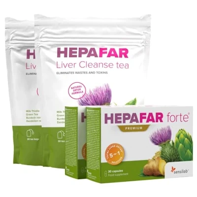 Immagine di Programma Hepafar per la Disintossicazione del fegato brevettata Con cardo mariano, carciofo, tè verde e complesso di tarassaco vitamina 60 capsule 40 bustine