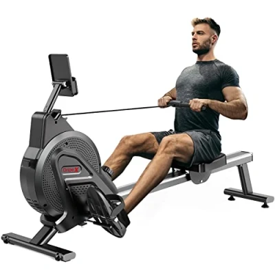 Immagine di Dripex Vogatore magnetico per uso domestico, casa, palestra e allenamento cardio con guida a scorrimento in alluminio, 16 livelli di resistenza regolabili monitor LCD (Nero)