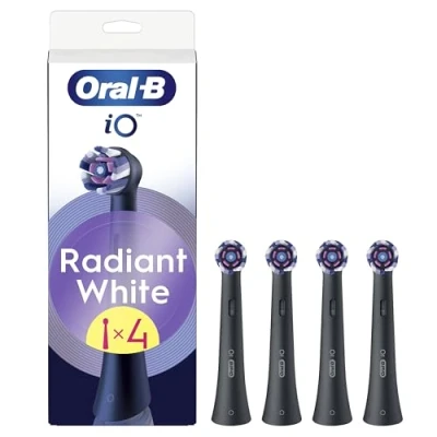 Immagine di Oral B Testine di Ricambio iO Radiant White Nere, Rotonde Originali, Setole Angolate e Lucidanti, 4