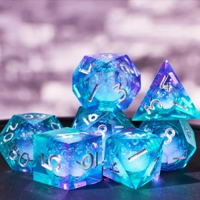 Immagine di Elifel Set Dadi D&amp;D 7 Pezzi Sabbie Mobili Resina da Gioco Particolari DND con Bordi Affilati Poliedrici per Dungeon Draghi Pathfinder Rpg MTG Confezione Regalo