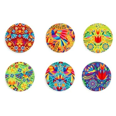 Immagine di Excelsa Mexican Flowers Set 6 Sottobicchieri, Ceramica, Base in Sughero, Diametro 10,5 Cm., Multidecoro