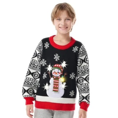 Immagine di JOYIN maglione natalizio per bambini con illuminazione a LED, brutto natalizio, lampadine integrate ragazze e ragazzi, Ragazza nera, 5 8 anni