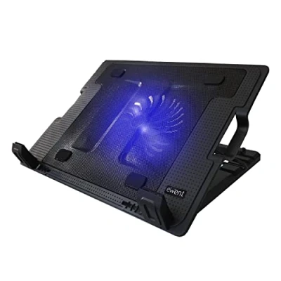 Immagine di Ewent Supporto con Sistema di Raffreddamento per Notebook, MacBook 12/15.6/17 pollici 1 Ventola Silenziosa e Luce LED, Regolabile in 5 diverse inclinazioni